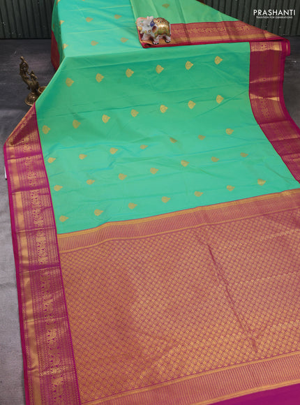 Teal Green & Pink Semi Kanchipram Silk - Buttas