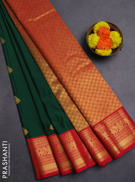 Green & Red Semi Kanchipram Silk - Buttas