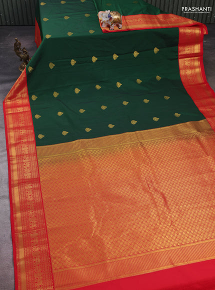 Green & Red Semi Kanchipram Silk - Buttas