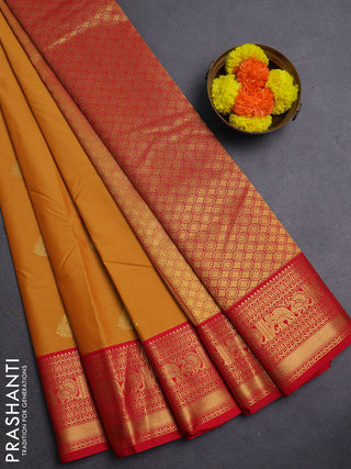 Mustard Yellow & Red Semi Kanchipram Silk - Buttas