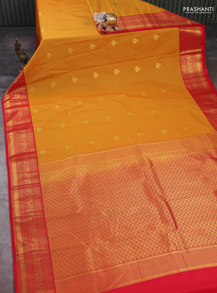 Mustard Yellow & Red Semi Kanchipram Silk - Buttas