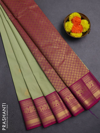 Pista Green & Pink Semi Kanchipram Silk - Buttas