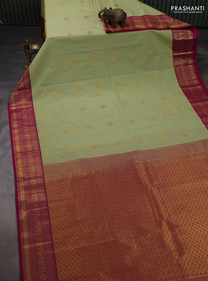 Pista Green & Pink Semi Kanchipram Silk - Buttas