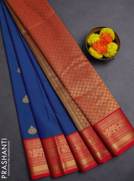 Blue & Red Semi Kanchipram Silk - Buttas