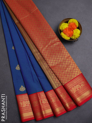 Blue & Red Semi Kanchipram Silk - Buttas