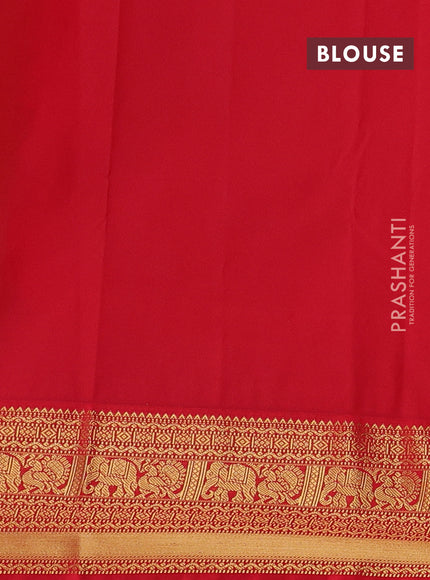 Lime Green & Red Semi Kanchipram Silk - Buttas