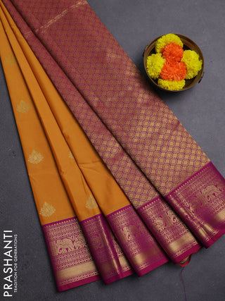 Mustard Yellow & Magenta Pink Semi Kanchipram Silk - Buttas