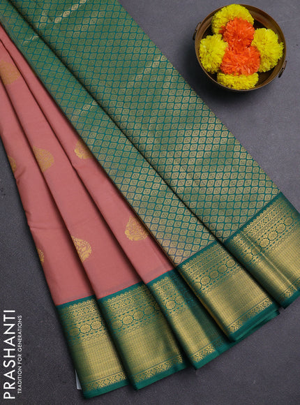 Peach & Green Semi Kanchipram Silk - Buttas