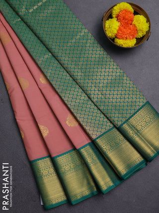 Peach & Green Semi Kanchipram Silk - Buttas