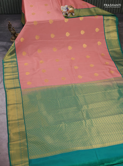 Peach & Green Semi Kanchipram Silk - Buttas