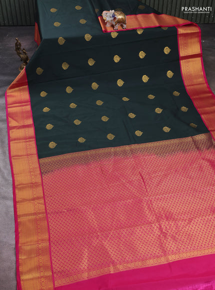 Bottle Green & Pink Semi Kanchipram Silk - Buttas