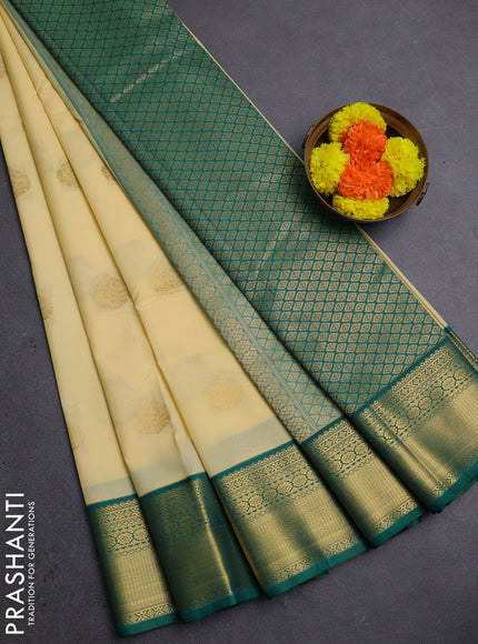 Cream & Green Semi Kanchipram Silk - Buttas