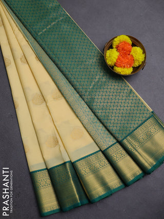 Cream & Green Semi Kanchipram Silk - Buttas