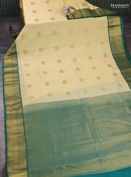 Cream & Green Semi Kanchipram Silk - Buttas