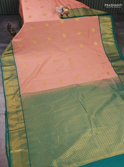 Peach & Green Semi Kanchipram Silk - Buttas