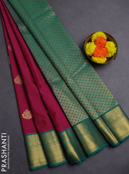 Magenta Pink & Green Semi Kanchipram Silk - Buttas
