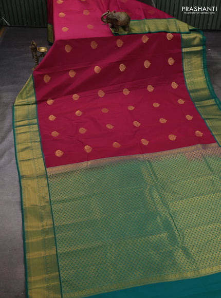 Magenta Pink & Green Semi Kanchipram Silk - Buttas