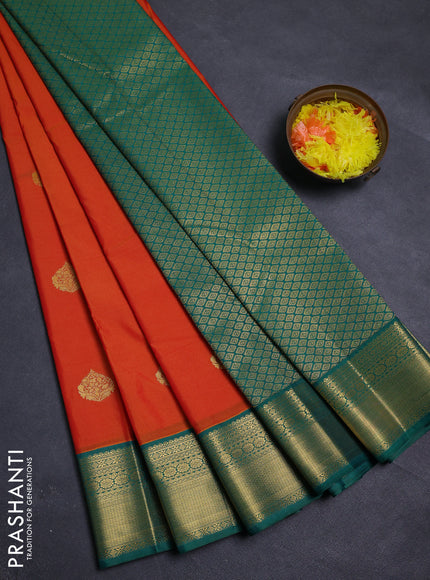 Orange & Green Semi Kanchipram Silk - Buttas