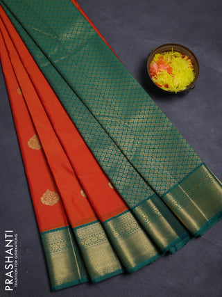 Orange & Green Semi Kanchipram Silk - Buttas