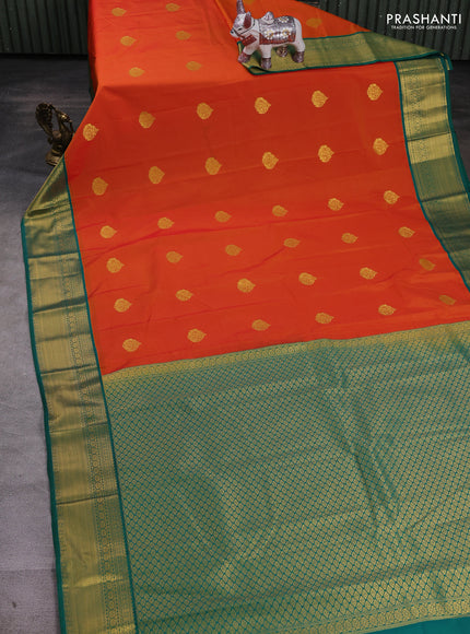 Orange & Green Semi Kanchipram Silk - Buttas