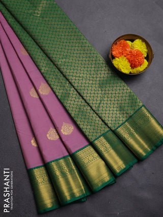 Mauve Pink & Green Semi Kanchipram Silk - Buttas