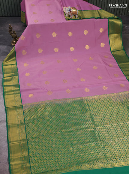 Mauve Pink & Green Semi Kanchipram Silk - Buttas