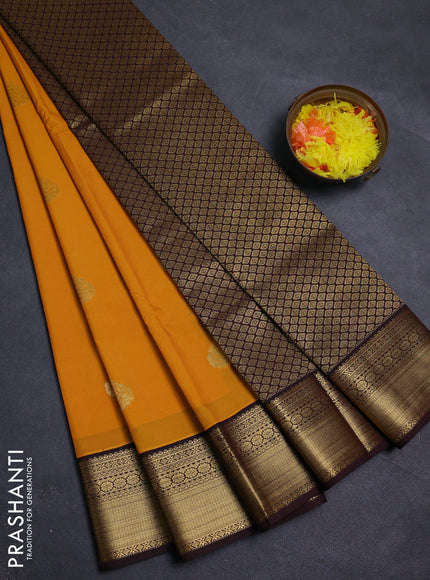 Mustard Yellow & Maroon Semi Kanchipram Silk - Buttas