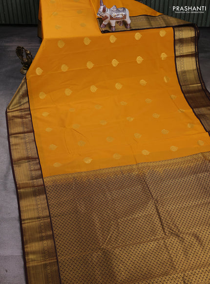 Mustard Yellow & Maroon Semi Kanchipram Silk - Buttas