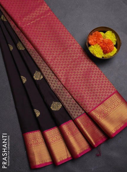 Coffee Brown & Pink Semi Kanchipram Silk - Buttas