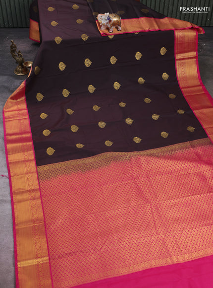 Coffee Brown & Pink Semi Kanchipram Silk - Buttas