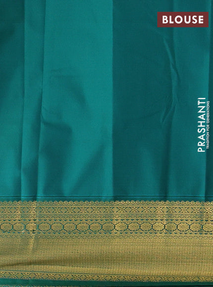Peach Orange & Green Semi Kanchipram Silk - Buttas