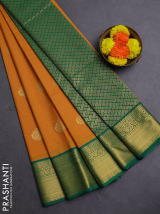 Mustard Yellow & Green Semi Kanchipram Silk - Buttas