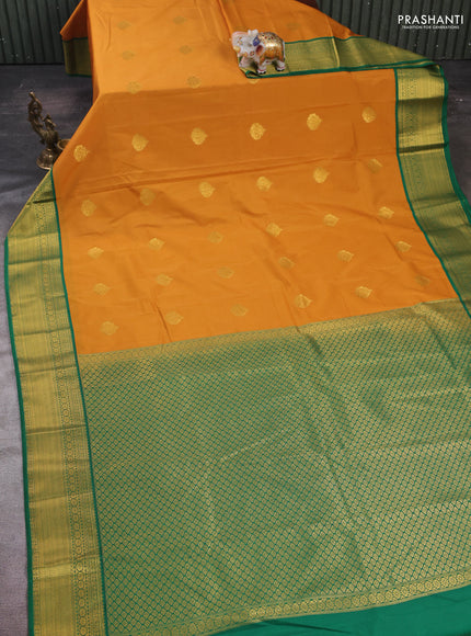 Mustard Yellow & Green Semi Kanchipram Silk - Buttas