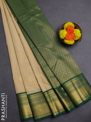 Beige & Green Semi Kanchipram Silk - Buttas