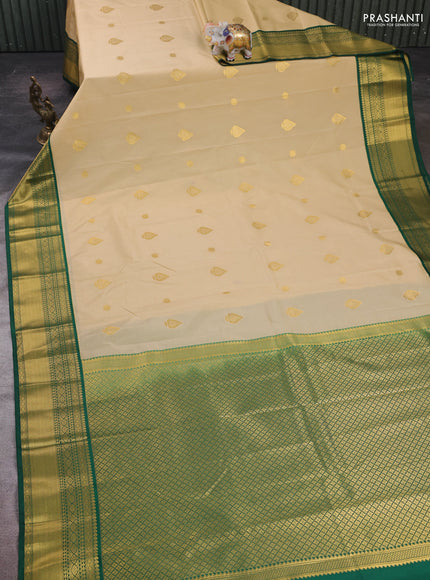 Beige & Green Semi Kanchipram Silk - Buttas