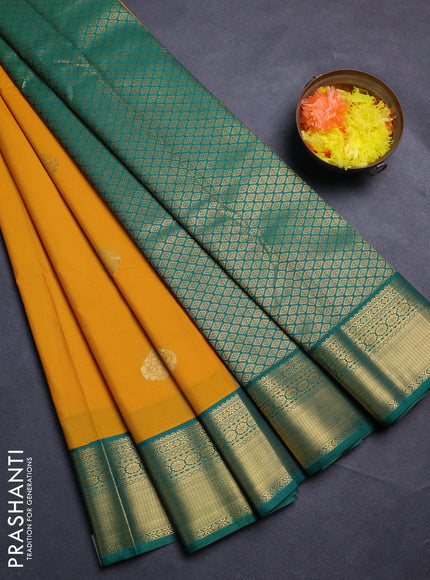 Mustard Yellow & Green Semi Kanchipram Silk - Buttas