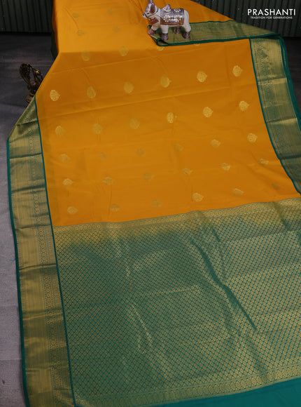 Mustard Yellow & Green Semi Kanchipram Silk - Buttas