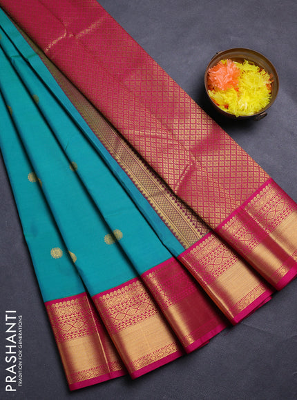 Green & Pink Semi Kanchipram Silk - Buttas