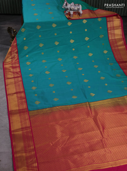 Green & Pink Semi Kanchipram Silk - Buttas
