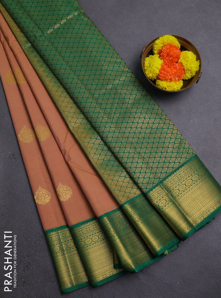 Peach & Green Semi Kanchipram Silk - Buttas