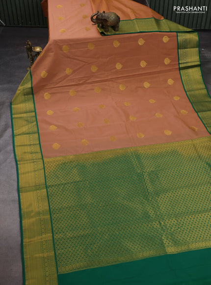 Peach & Green Semi Kanchipram Silk - Buttas