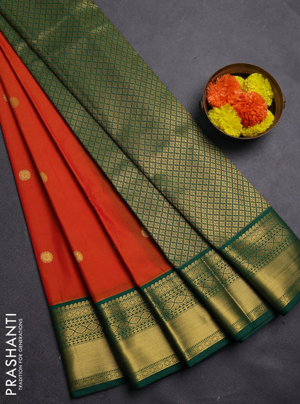 Orange & Green Semi Kanchipram Silk - Buttas