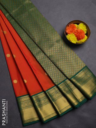 Orange & Green Semi Kanchipram Silk - Buttas
