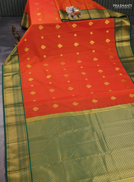 Orange & Green Semi Kanchipram Silk - Buttas