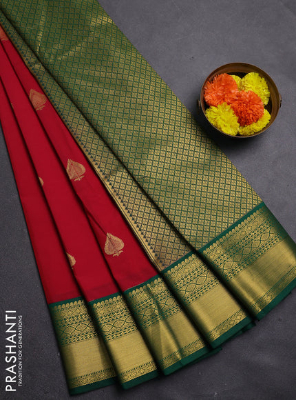 Red & Green Semi Kanchipram Silk - Buttas