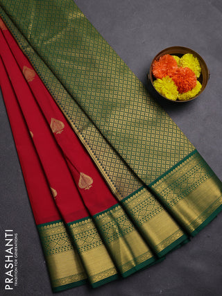 Red & Green Semi Kanchipram Silk - Buttas