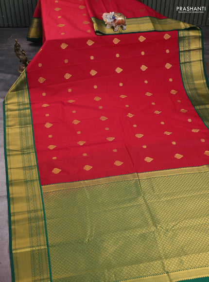 Red & Green Semi Kanchipram Silk - Buttas