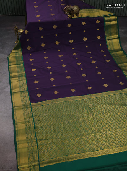 Violet & Green Semi Kanchipram Silk - Buttas