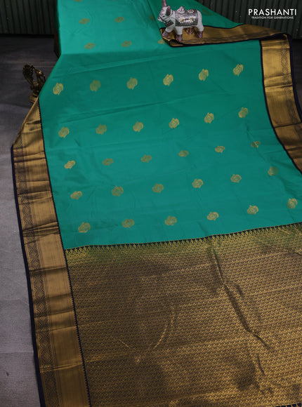 Green & Navy Blue Semi Kanchipram Silk - Buttas