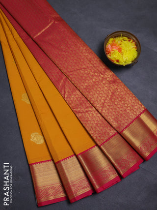 Mustard Yellow & Pink Semi Kanchipram Silk - Buttas